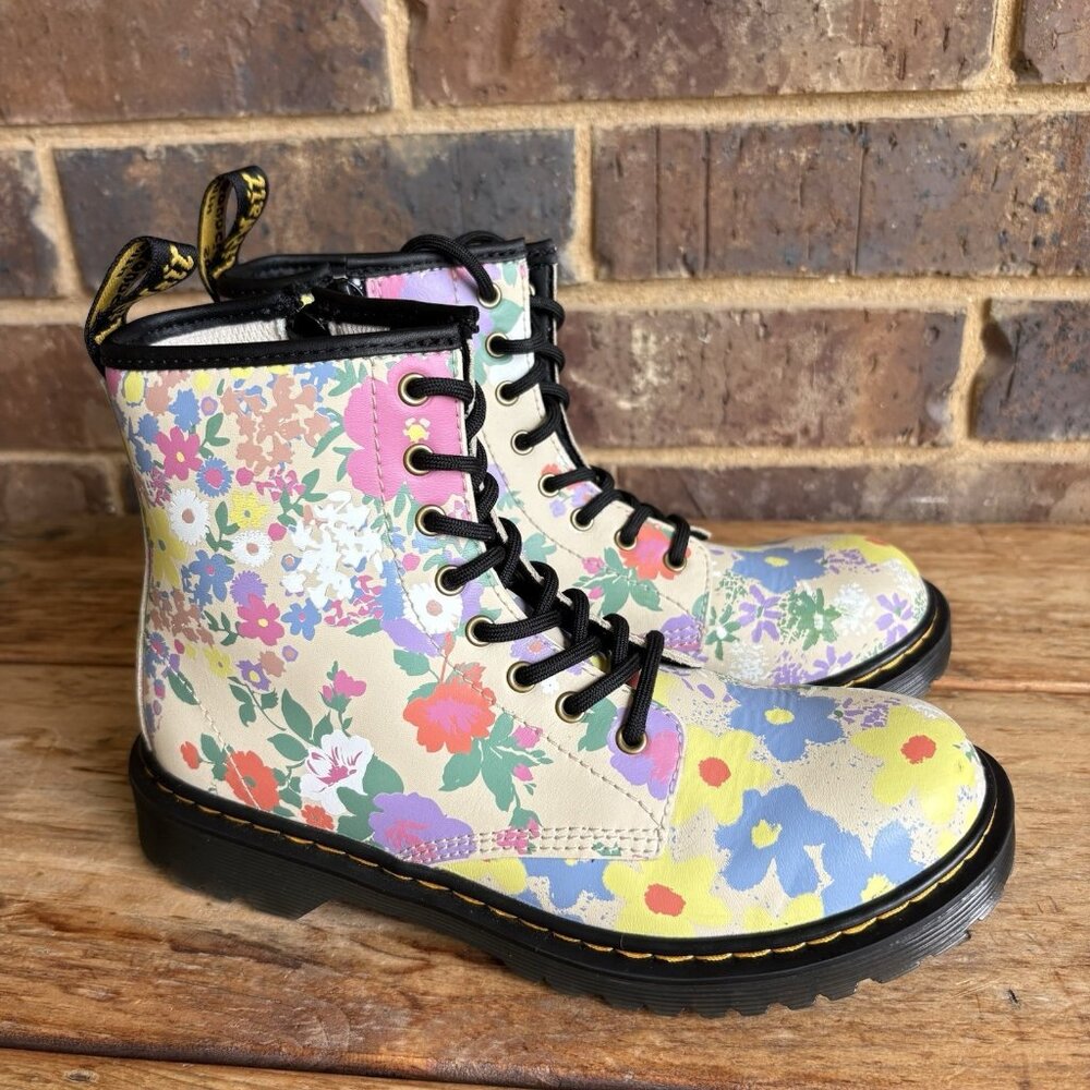 Dr Martens 1460 Floral Mash Up Boots Womens 5 EU36 Parchment Beige 8 Eye Combat